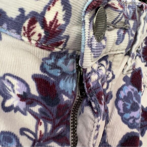 Free People Floral Corduroy Pants 5-Pocket Belt Loops Zip Button Stretch Cotton - Picture 7 of 10